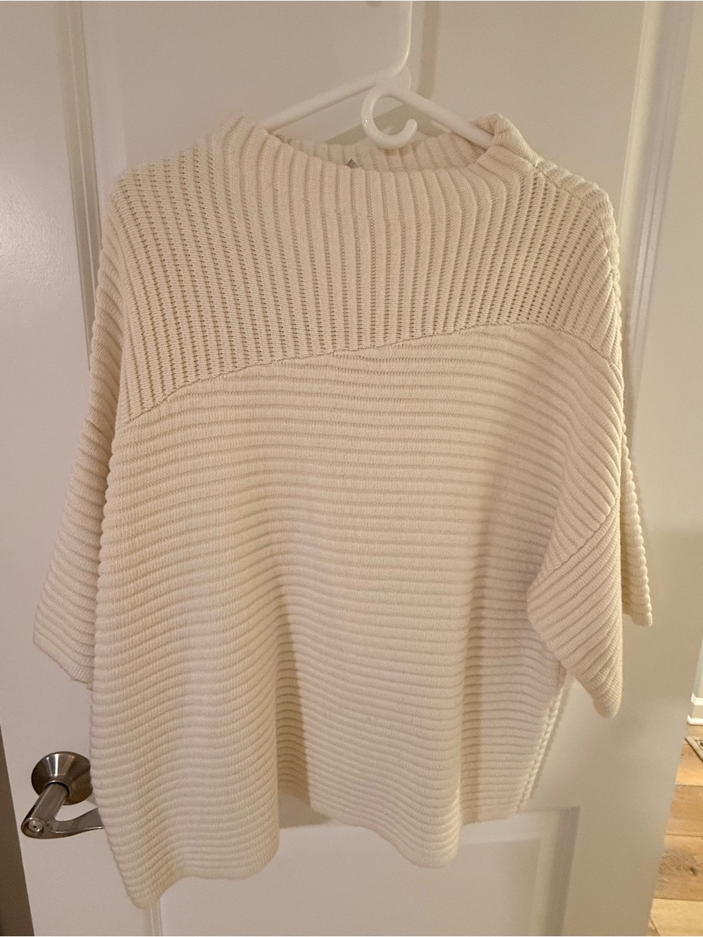 Chico's Cream Ribbed Short-Sleeve Turtleneck Sweater